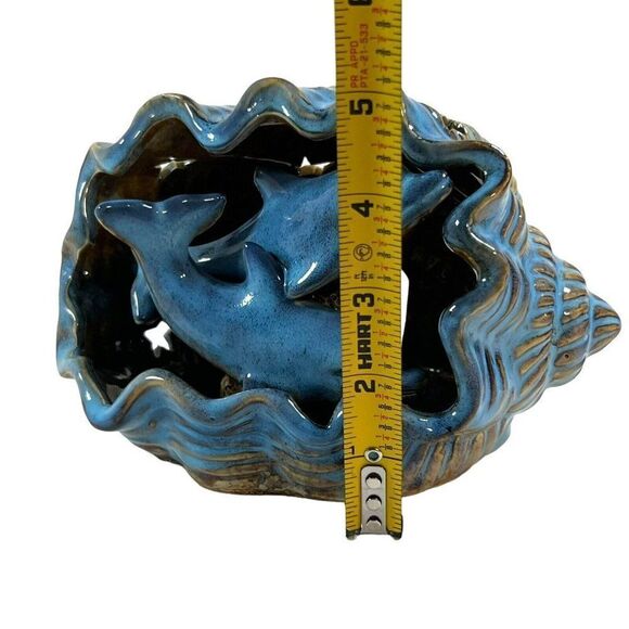 Pottery Dolphin Votive Candle Holder Blue Tealight Seashell Beach Conch Shell - Picture 7 of 8